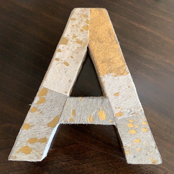 Letter A Gold and Cream Haircalf Wall Art or Desk/Table/ Shelf Decor - Picture 6 of 9
